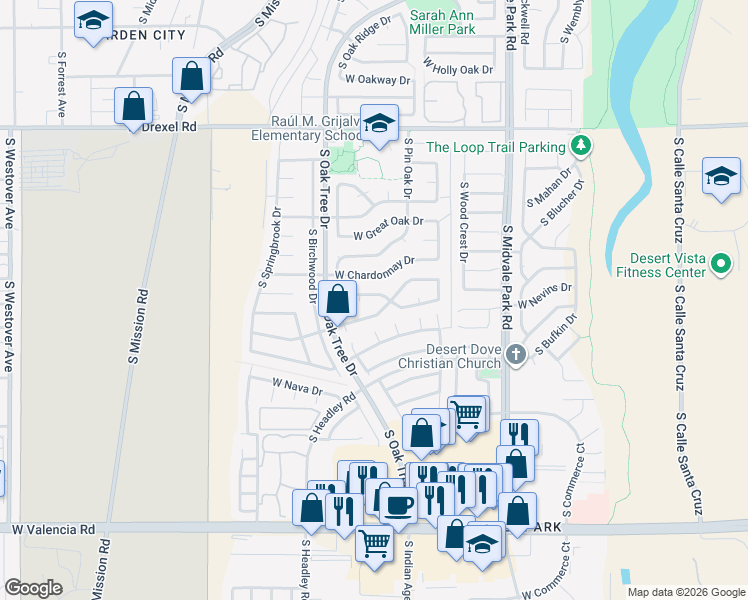 map of restaurants, bars, coffee shops, grocery stores, and more near 1805 West Ransom Oaks Drive in Tucson