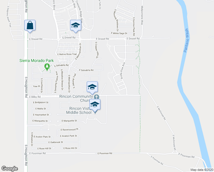 map of restaurants, bars, coffee shops, grocery stores, and more near 6027 South Hawks Hollow Court in Tucson