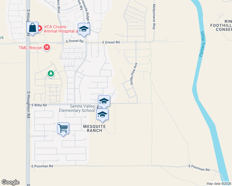 map of restaurants, bars, coffee shops, grocery stores, and more near 6027 South Hawks Hollow Court in Tucson