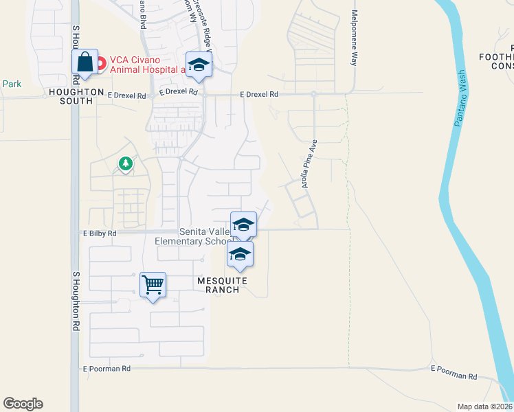 map of restaurants, bars, coffee shops, grocery stores, and more near 6038 South Hawks Hollow Court in Tucson