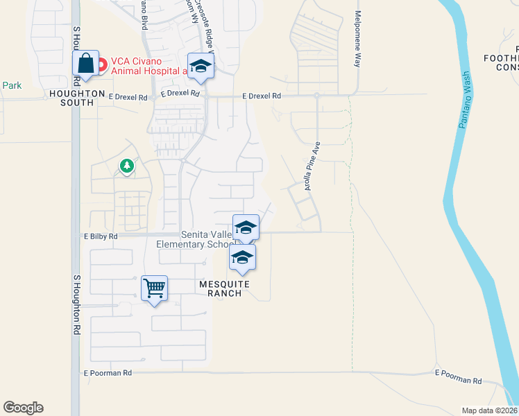 map of restaurants, bars, coffee shops, grocery stores, and more near 6038 South Hawks Hollow Court in Tucson