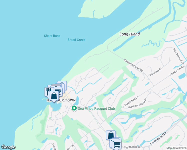 map of restaurants, bars, coffee shops, grocery stores, and more near 2035-2098 Deer Island Road in Hilton Head Island