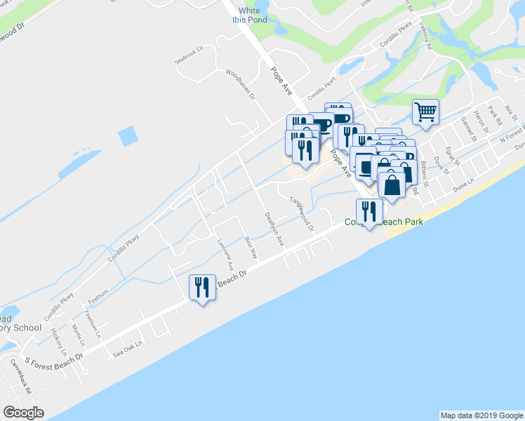 map of restaurants, bars, coffee shops, grocery stores, and more near in Hilton Head Island