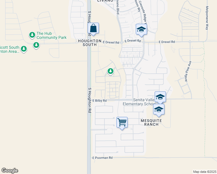 map of restaurants, bars, coffee shops, grocery stores, and more near 6012 South Sweet Birch Lane in Tucson