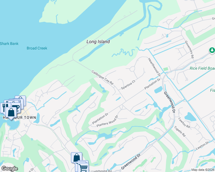 map of restaurants, bars, coffee shops, grocery stores, and more near 5 Calibogue Cay Road in Hilton Head Island