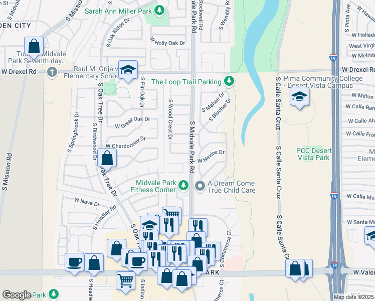 map of restaurants, bars, coffee shops, grocery stores, and more near 1612 West Swisher Place in Tucson