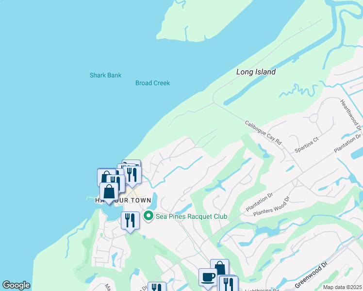 map of restaurants, bars, coffee shops, grocery stores, and more near 2060 Deer Island Road in Hilton Head Island