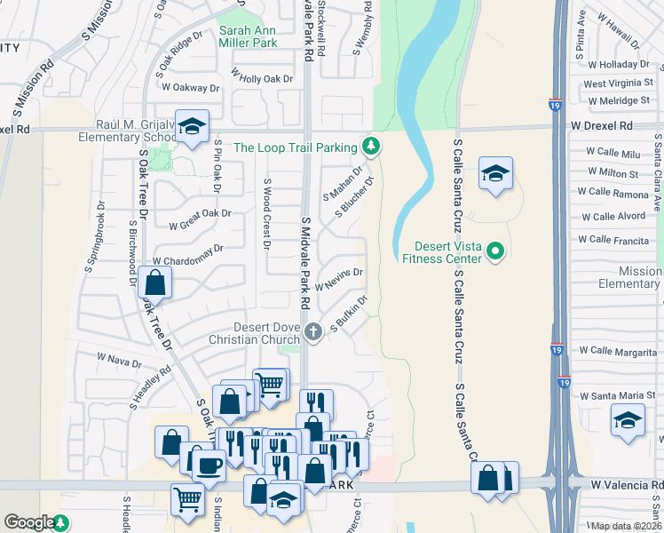 map of restaurants, bars, coffee shops, grocery stores, and more near 1500 West Lama Drive in Tucson