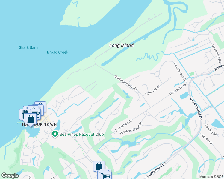 map of restaurants, bars, coffee shops, grocery stores, and more near 64 Stoney Creek Rd in Hilton Head Island