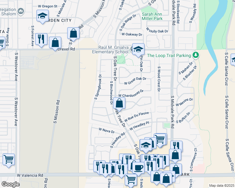 map of restaurants, bars, coffee shops, grocery stores, and more near 5990 South Pin Oak Drive in Tucson