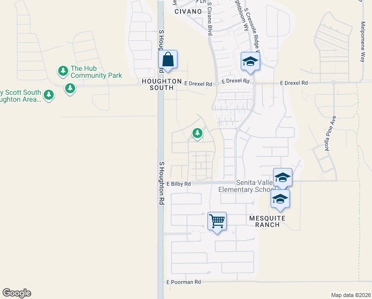 map of restaurants, bars, coffee shops, grocery stores, and more near 10395 East Valley Quail Drive in Tucson