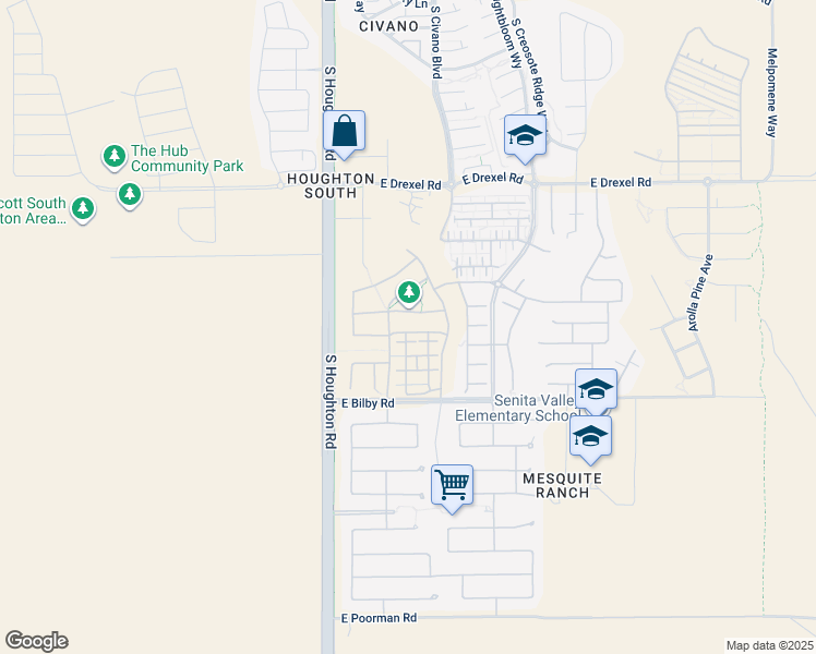 map of restaurants, bars, coffee shops, grocery stores, and more near 10458 East Capercaillie Street in Tucson