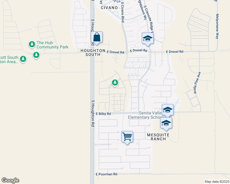 map of restaurants, bars, coffee shops, grocery stores, and more near 10458 East Capercaillie Street in Tucson