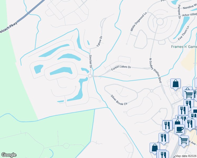 map of restaurants, bars, coffee shops, grocery stores, and more near 1 Lanier Court in Pooler