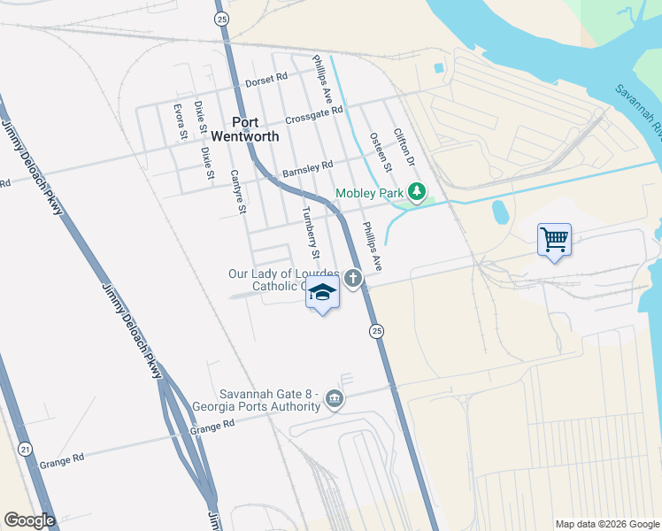 map of restaurants, bars, coffee shops, grocery stores, and more near 417 Pinehurst Place in Savannah