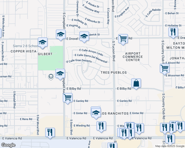 map of restaurants, bars, coffee shops, grocery stores, and more near 5965 South Placita Picacho El Diablo in Tucson