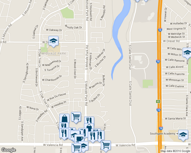 map of restaurants, bars, coffee shops, grocery stores, and more near 1500 West Lama Drive in Tucson