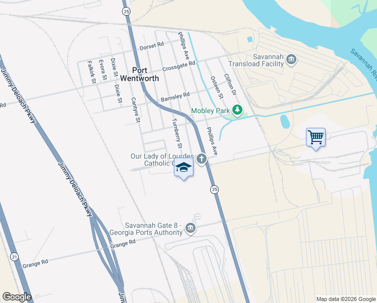 map of restaurants, bars, coffee shops, grocery stores, and more near 417 Pinehurst Place in Savannah