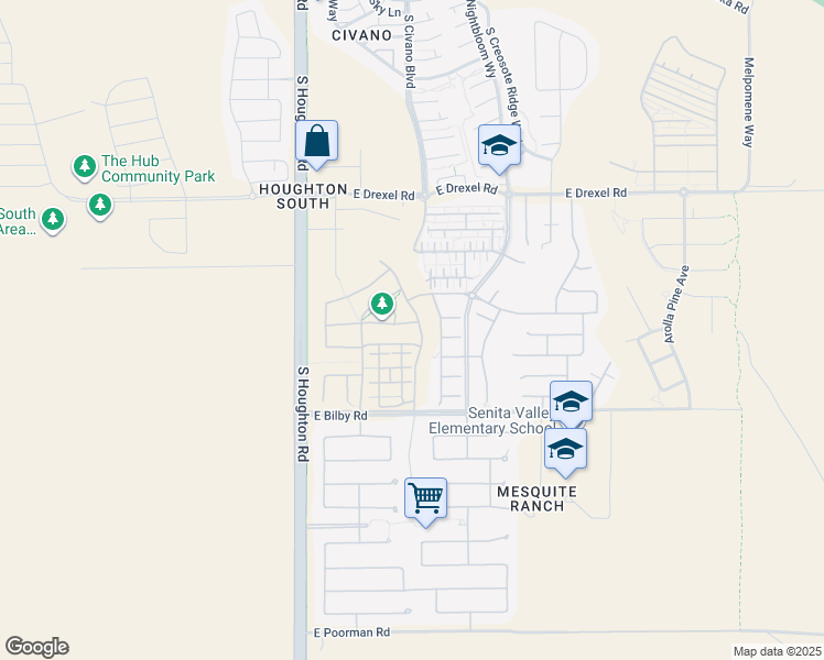map of restaurants, bars, coffee shops, grocery stores, and more near 10488 East Capercaillie Street in Tucson
