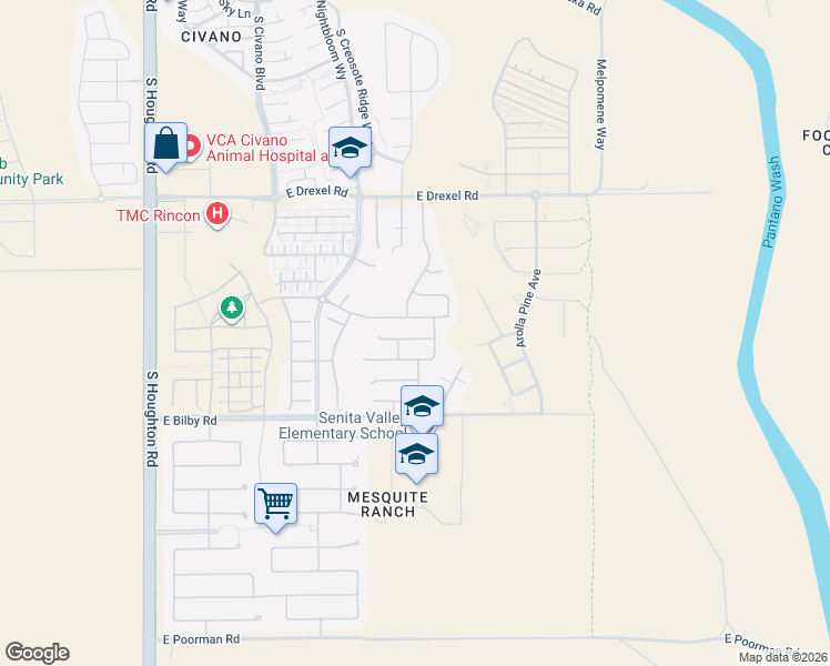 map of restaurants, bars, coffee shops, grocery stores, and more near 10755 East Orchid Cactus Lane in Tucson
