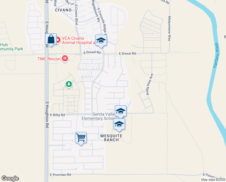 map of restaurants, bars, coffee shops, grocery stores, and more near 10755 East Orchid Cactus Lane in Tucson