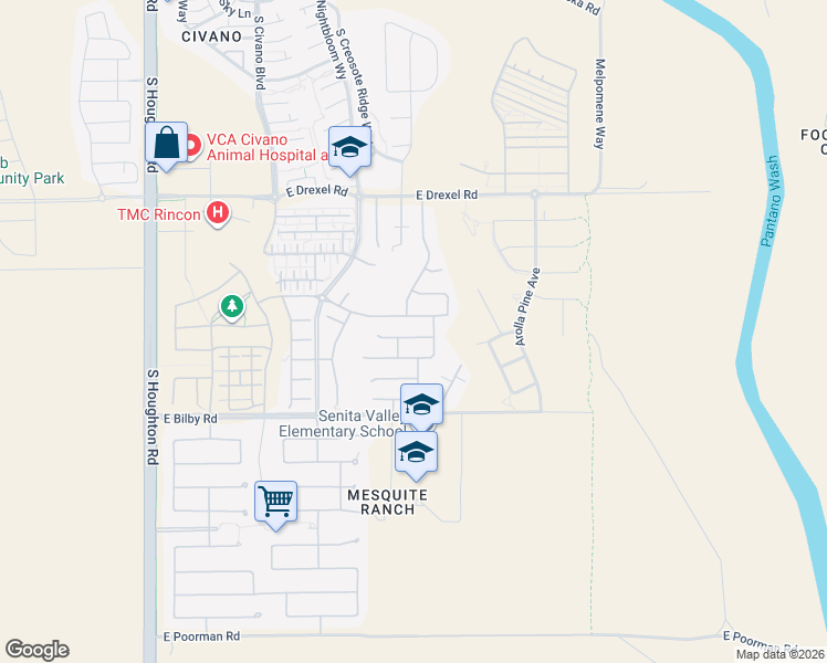 map of restaurants, bars, coffee shops, grocery stores, and more near 10755 East Orchid Cactus Lane in Tucson