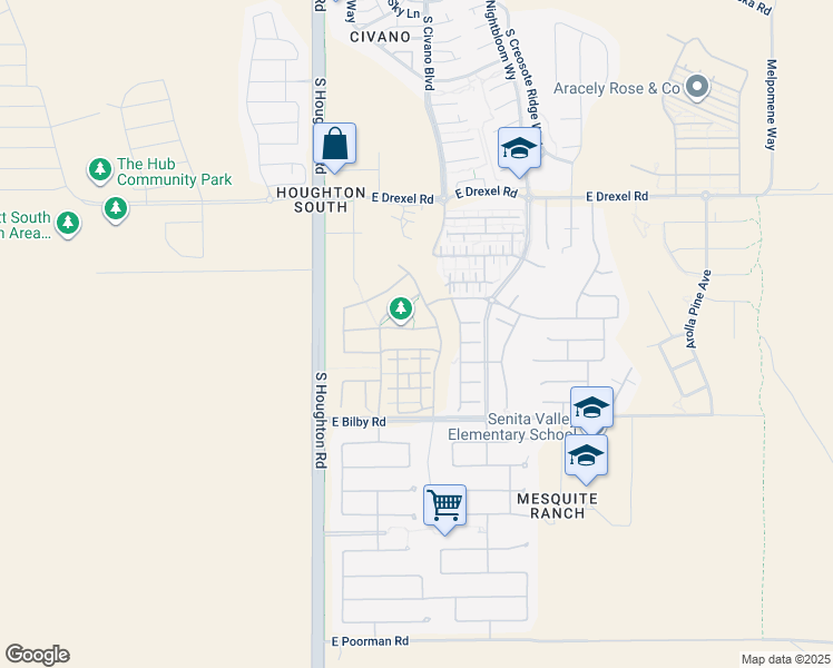 map of restaurants, bars, coffee shops, grocery stores, and more near 10458 East Capercaillie Street in Tucson