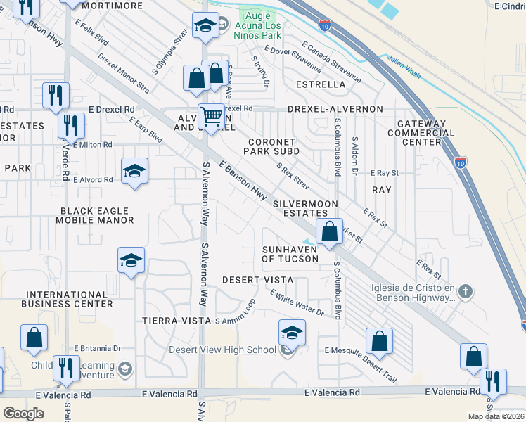 map of restaurants, bars, coffee shops, grocery stores, and more near 5975 South Tappen Drive in Tucson