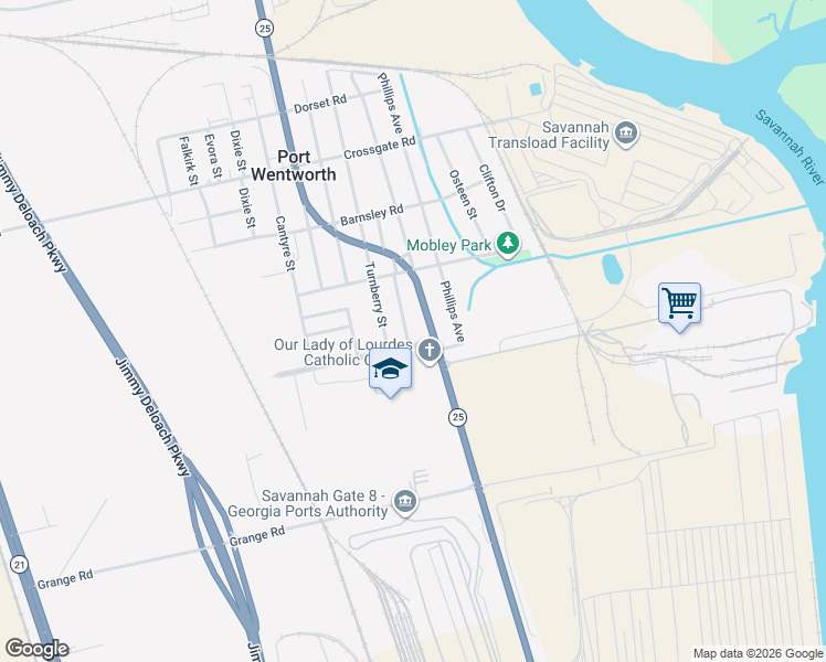 map of restaurants, bars, coffee shops, grocery stores, and more near 417 Pinehurst Place in Savannah