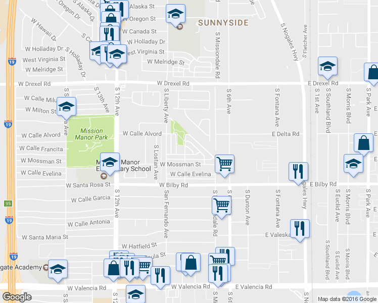 map of restaurants, bars, coffee shops, grocery stores, and more near 214 West Calle Francita in Tucson