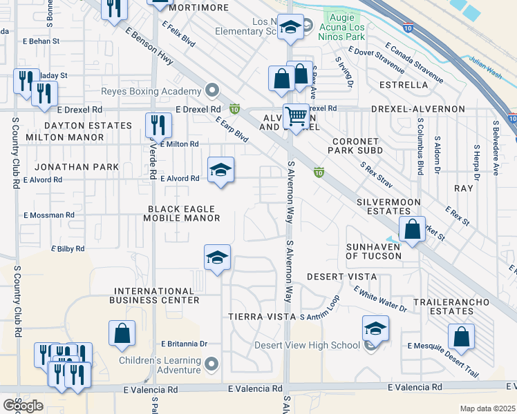 map of restaurants, bars, coffee shops, grocery stores, and more near 3806 East Kinishba Drive in Tucson