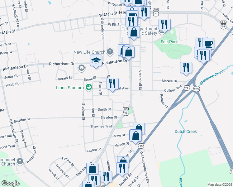 map of restaurants, bars, coffee shops, grocery stores, and more near 201 Rogers Avenue in Henderson