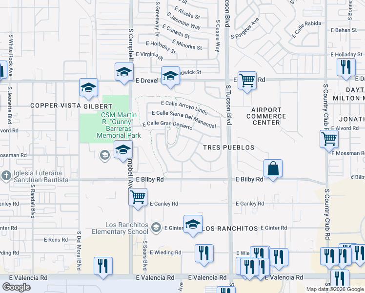 map of restaurants, bars, coffee shops, grocery stores, and more near 5965 South Placita Picacho El Diablo in Tucson