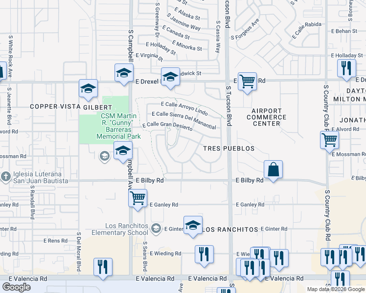 map of restaurants, bars, coffee shops, grocery stores, and more near 5965 South Placita Picacho El Diablo in Tucson