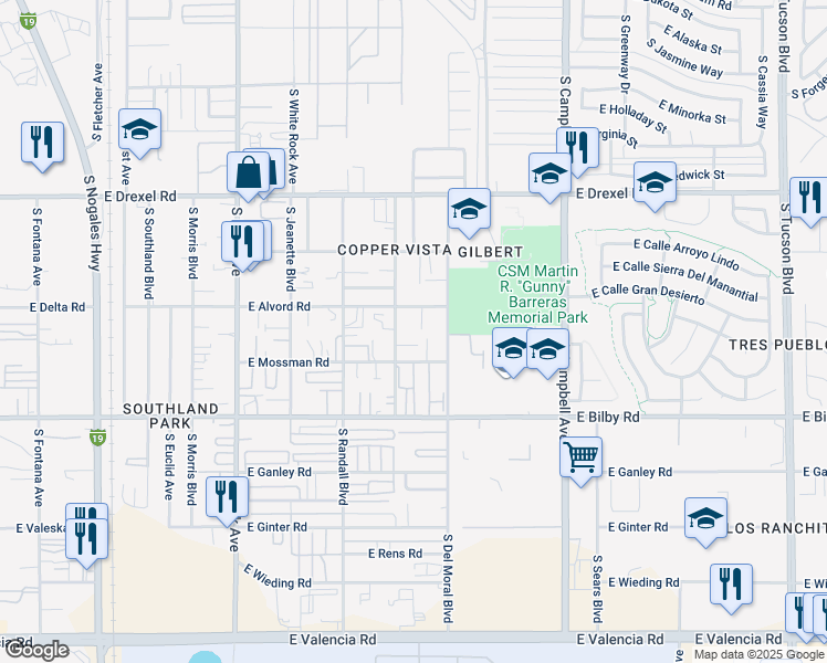 map of restaurants, bars, coffee shops, grocery stores, and more near 5948 South Vine Avenue in Tucson