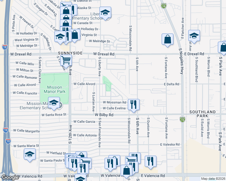 map of restaurants, bars, coffee shops, grocery stores, and more near 214 West Calle Francita in Tucson