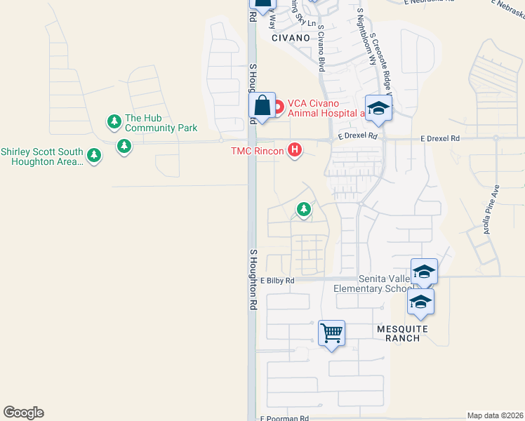 map of restaurants, bars, coffee shops, grocery stores, and more near 5908 South Starling Drive in Tucson