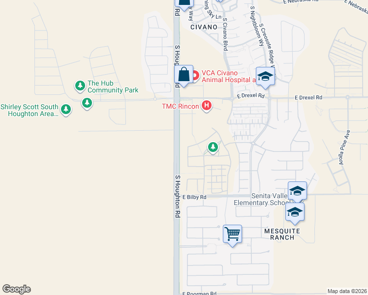map of restaurants, bars, coffee shops, grocery stores, and more near 5908 South Starling Drive in Tucson