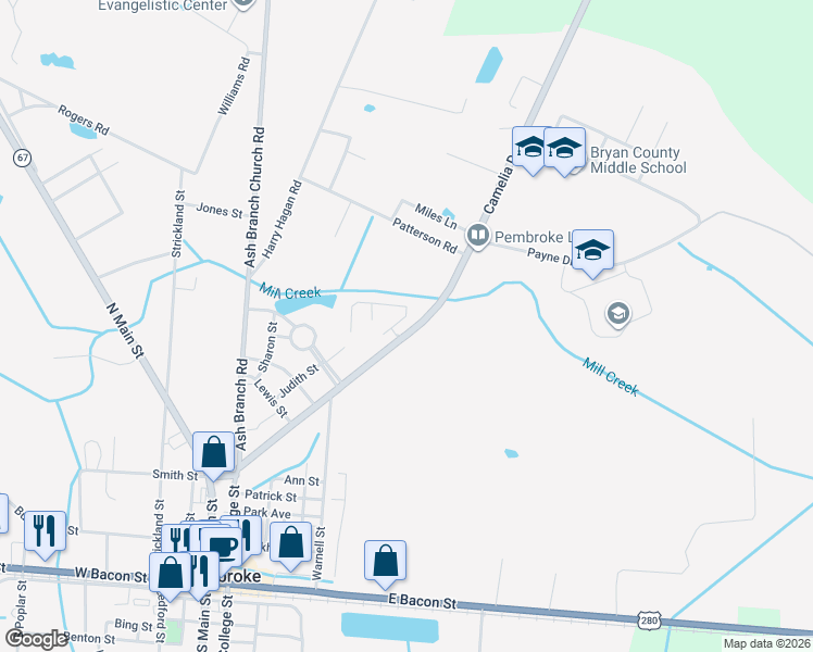 map of restaurants, bars, coffee shops, grocery stores, and more near 115 Kayton Court in Pembroke