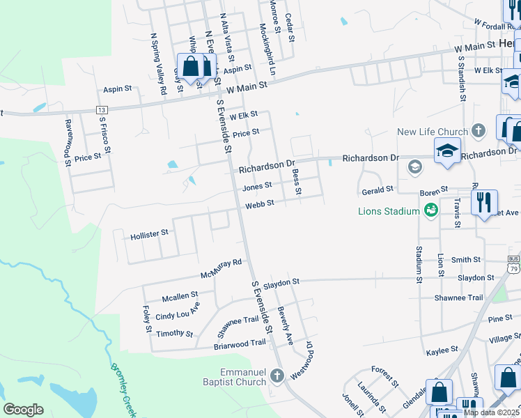 map of restaurants, bars, coffee shops, grocery stores, and more near 1204 Webb Street in Henderson