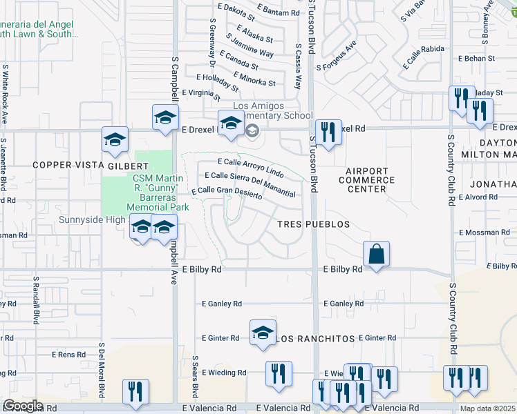 map of restaurants, bars, coffee shops, grocery stores, and more near 2269 East Calle Joya de Ventura in Tucson