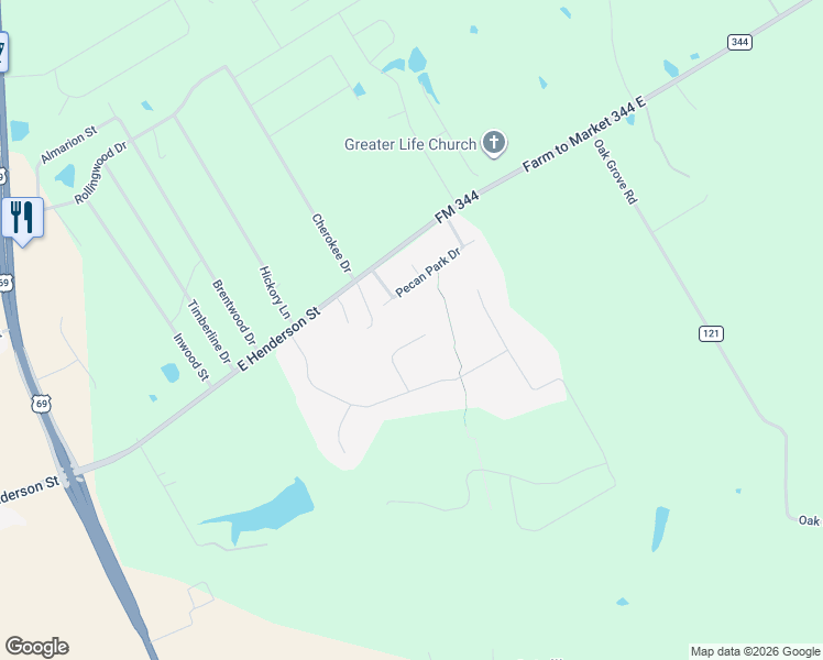 map of restaurants, bars, coffee shops, grocery stores, and more near 115 Spring Valley Run in Bullard