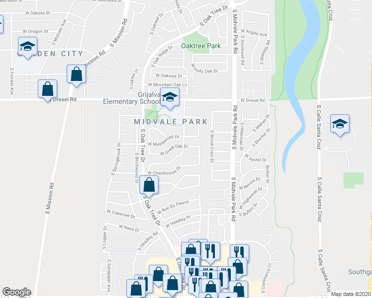 map of restaurants, bars, coffee shops, grocery stores, and more near 1749 W Great Oak Dr in Tucson