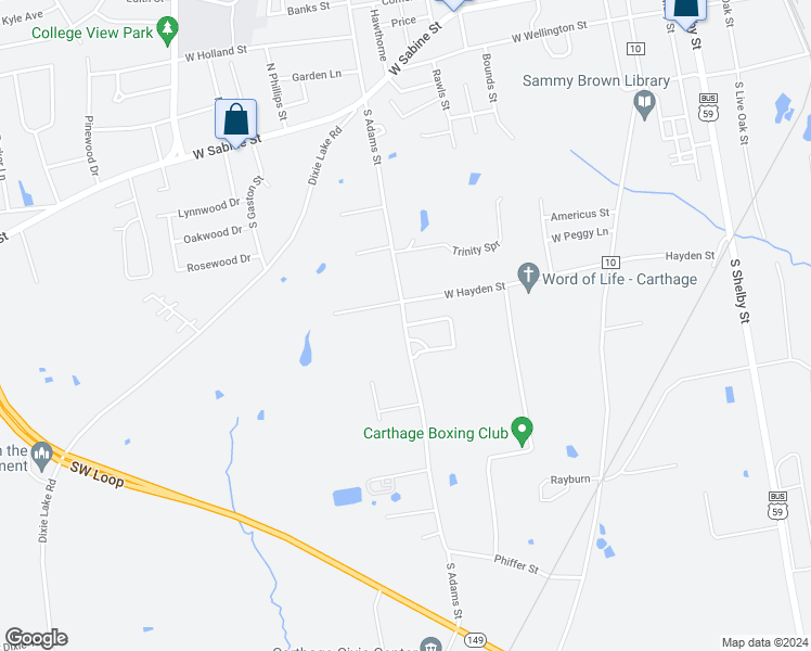 map of restaurants, bars, coffee shops, grocery stores, and more near 801 South Adams Street in Carthage