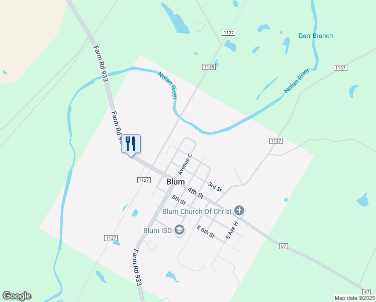map of restaurants, bars, coffee shops, grocery stores, and more near 107 2nd Street in Blum