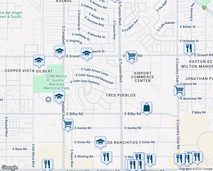 map of restaurants, bars, coffee shops, grocery stores, and more near 2371 East Calle Gran Desierto in Tucson