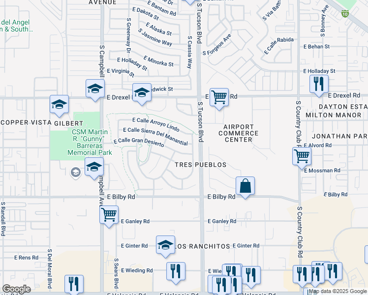 map of restaurants, bars, coffee shops, grocery stores, and more near 2371 East Calle Gran Desierto in Tucson