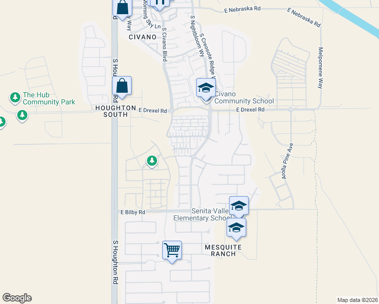 map of restaurants, bars, coffee shops, grocery stores, and more near 10584 East Forest Falls Court in Tucson