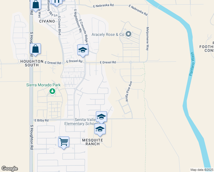 map of restaurants, bars, coffee shops, grocery stores, and more near 10839 East Deep Sky Drive in Tucson