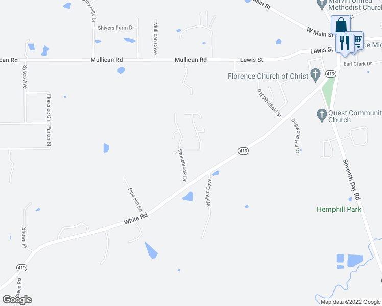 map of restaurants, bars, coffee shops, grocery stores, and more near 604 Brookfield Place in Florence
